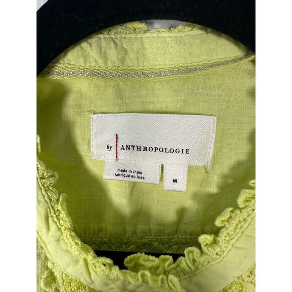 By Anthropologie Yellow Green Lace Trim Button Sleeveless Boho Blouse Medium - Picture 5 of 7